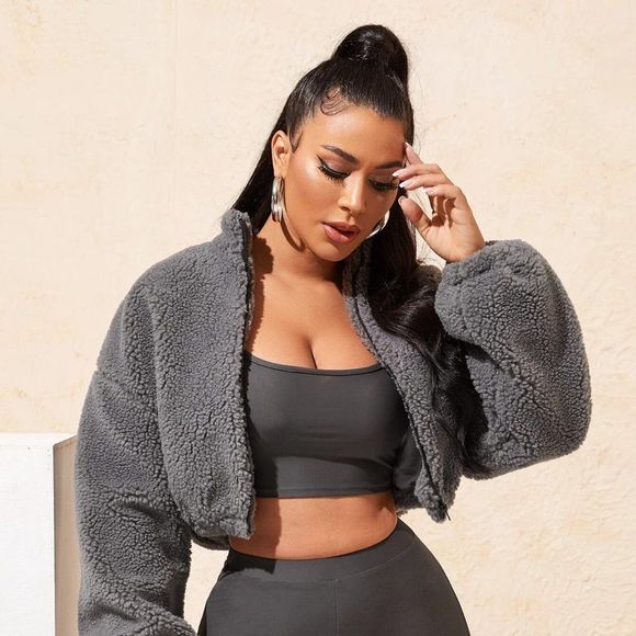 Full Zip Teddy Jacket (Large) (Grey) - Picture 1 of 4